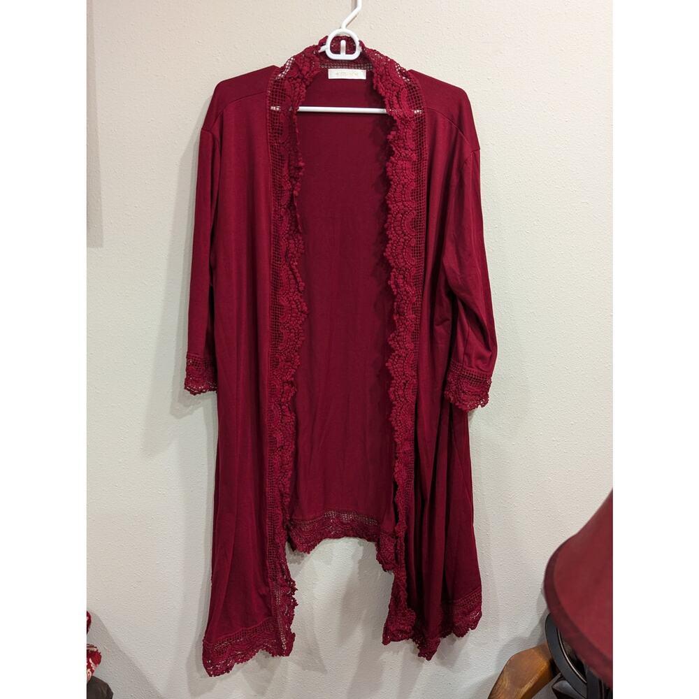 Women's pretty wine colored long duster cardigan by Hipster Row size L